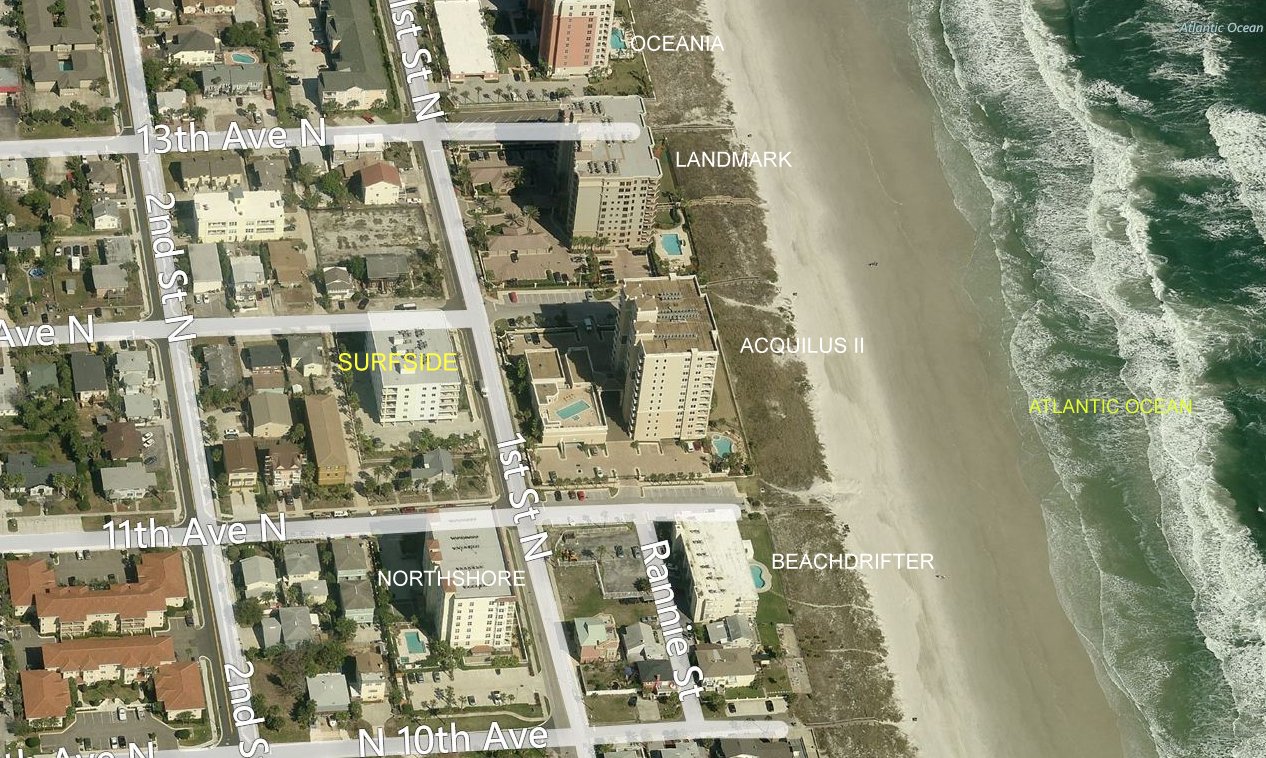 Aerial photo of Surfside of Jacksonville Beach