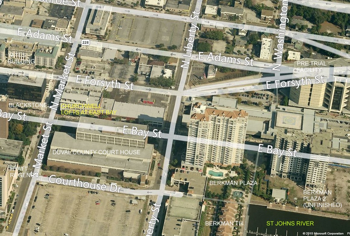 Aerial photo of Churchwell Lofts at East Bay