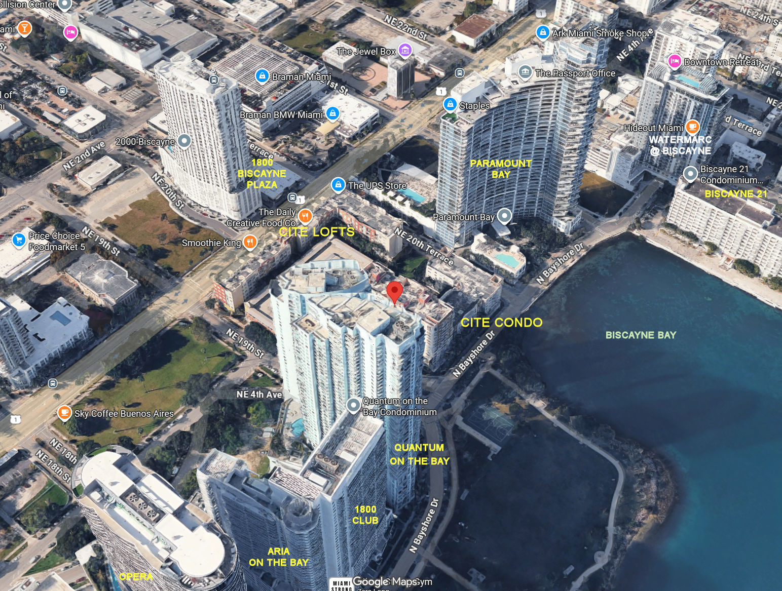 Aerial photo of Cite Condos