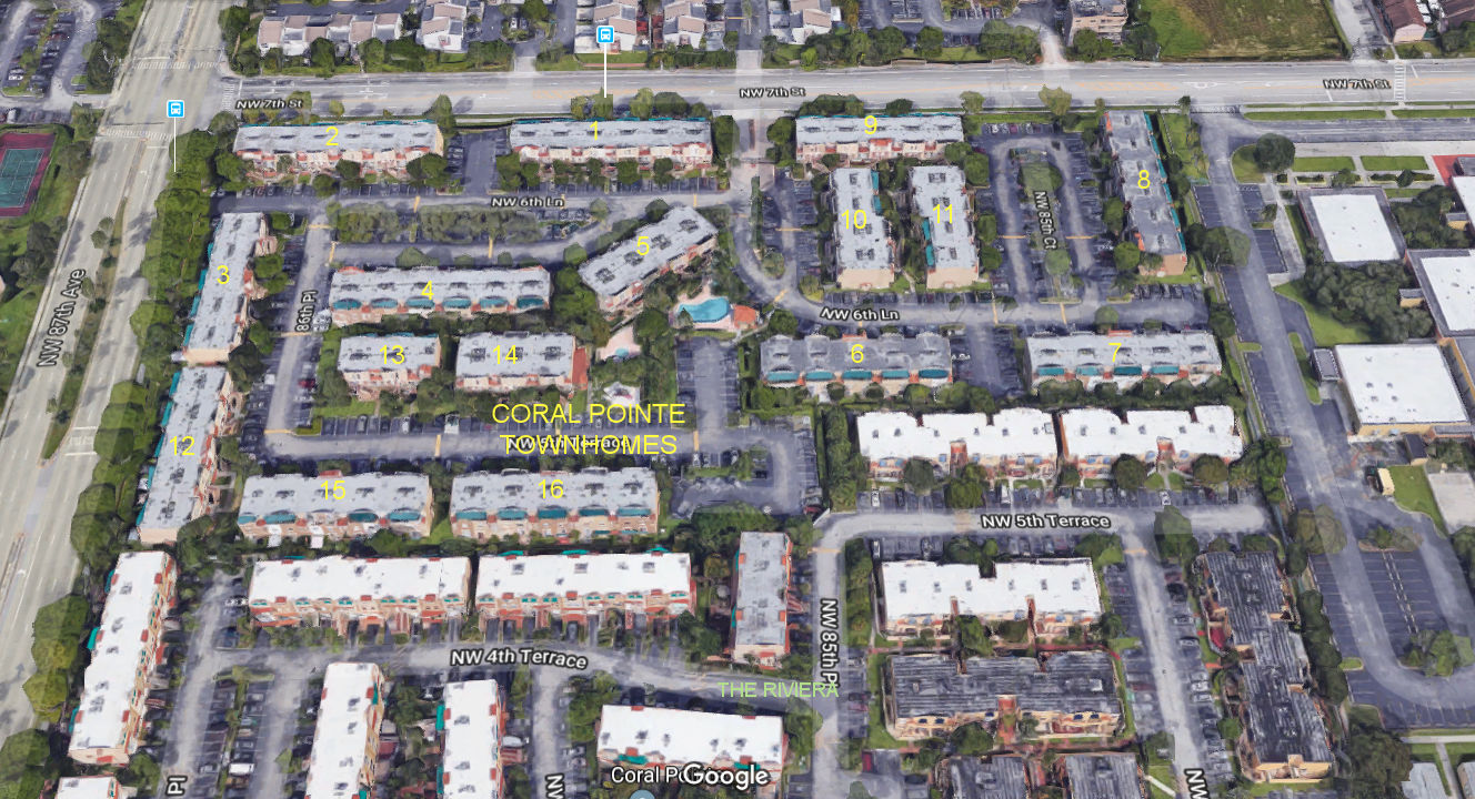 Aerial photo of Coral Pointe Townhomes (1-16)