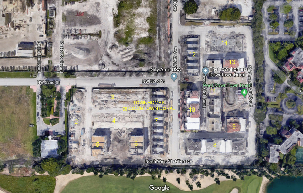 Aerial photo of Townhomes at Downtown Doral