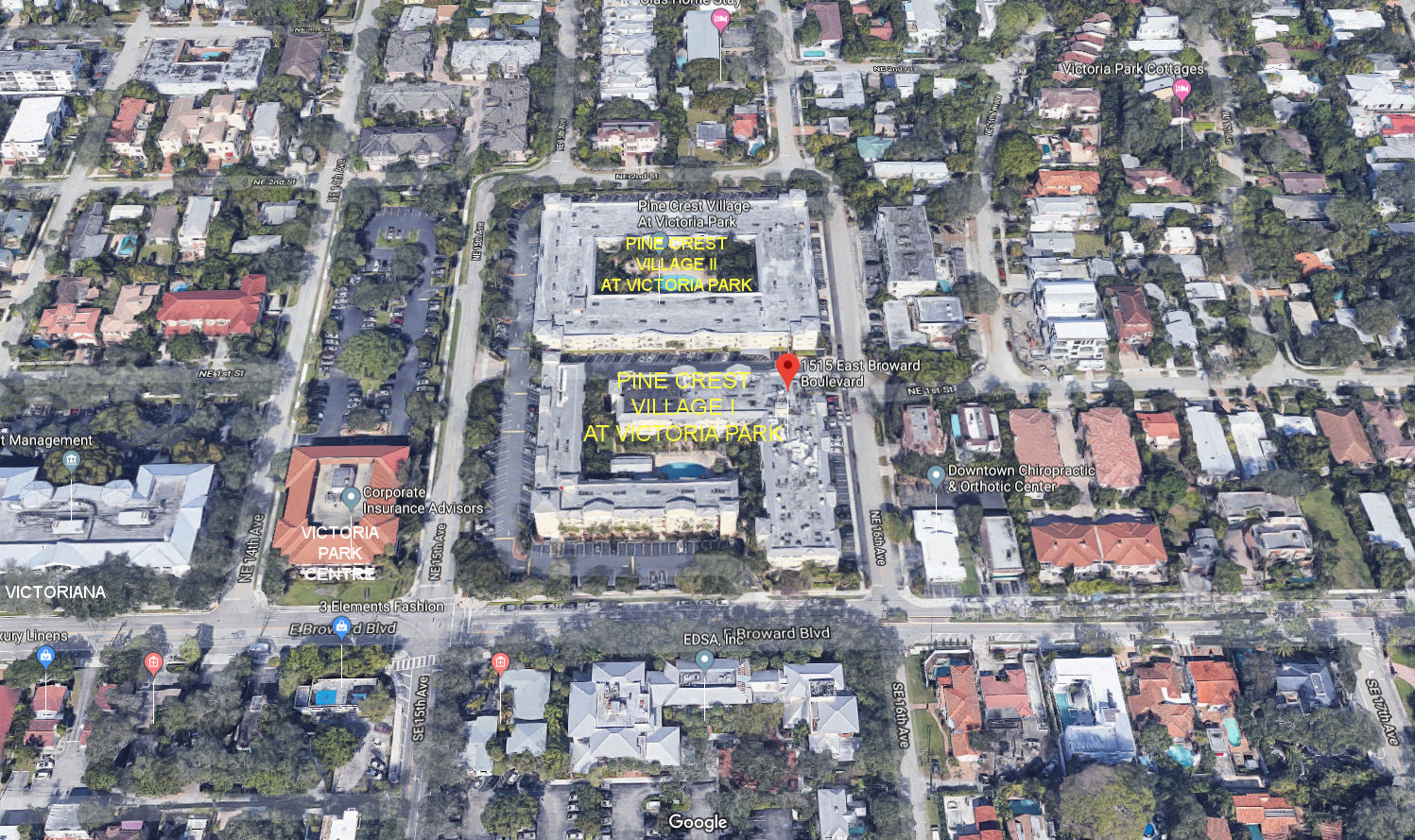 Aerial photo of Pine Crest Village I at Victoria Park