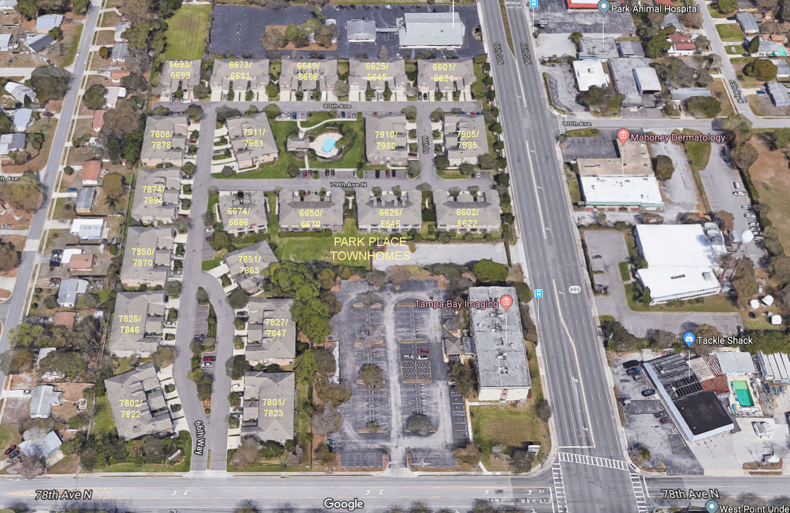 Aerial photo of Park Place Townhomes