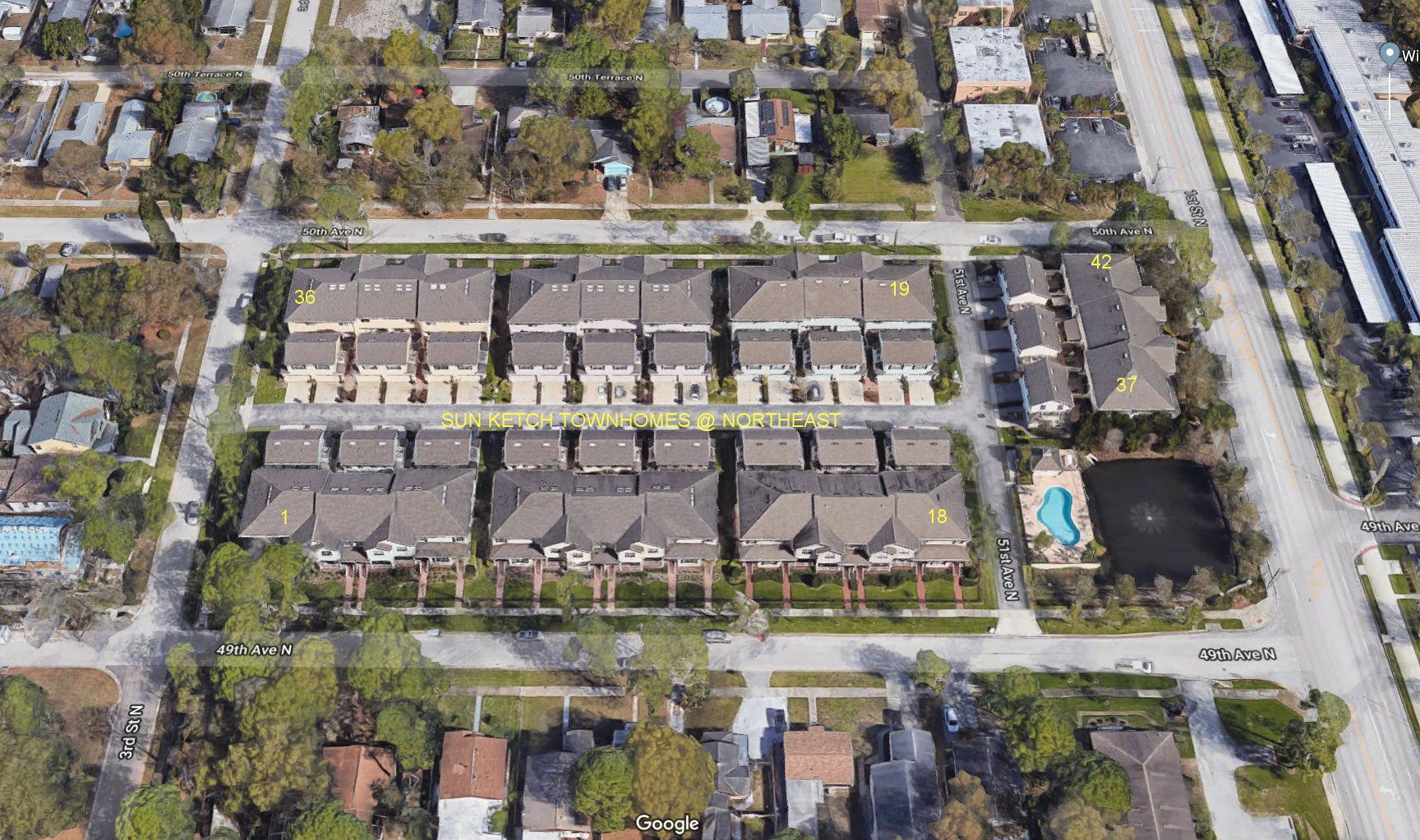 Aerial photo of Sun Ketch Townhomes at Northeast