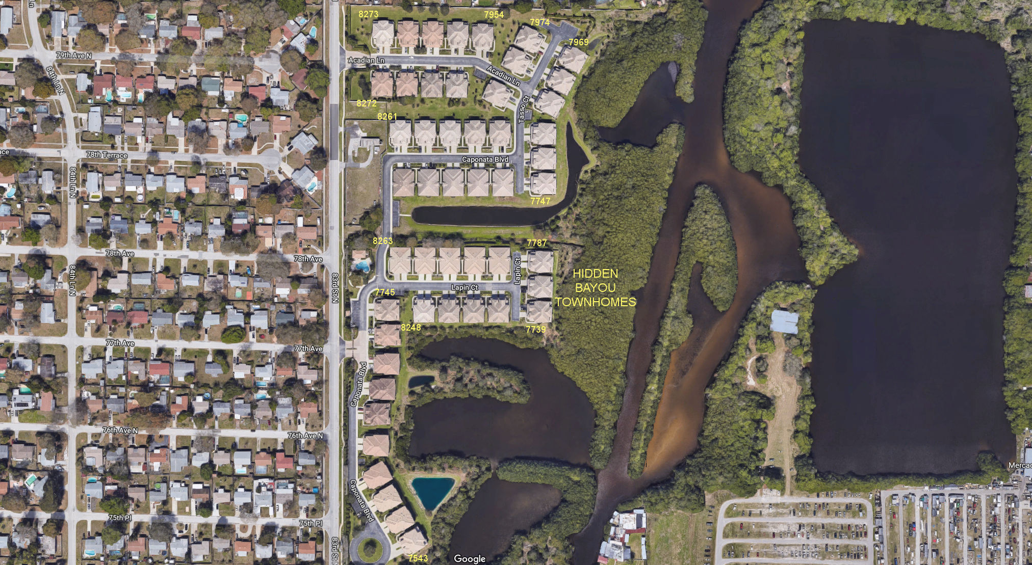 Aerial photo of Hidden Bayou Townhomes