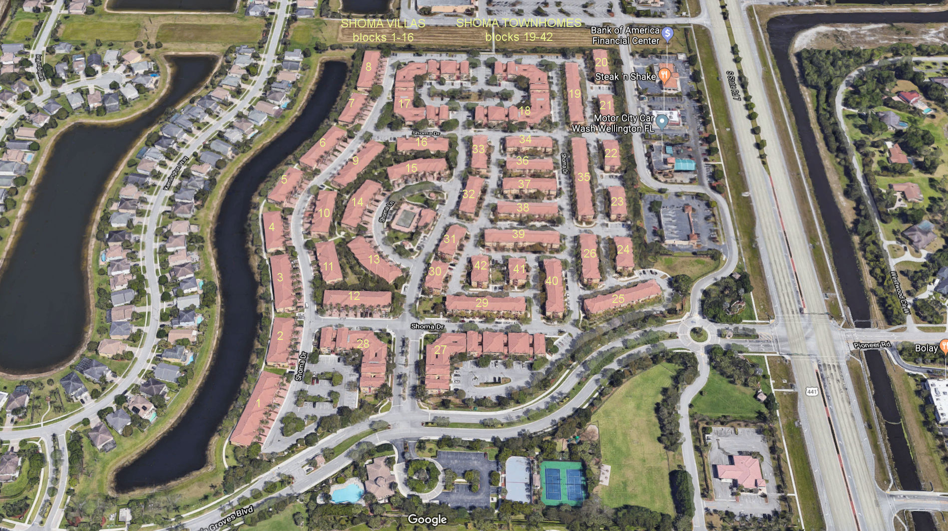 Aerial photo of Shoma Villas at Royal Palm