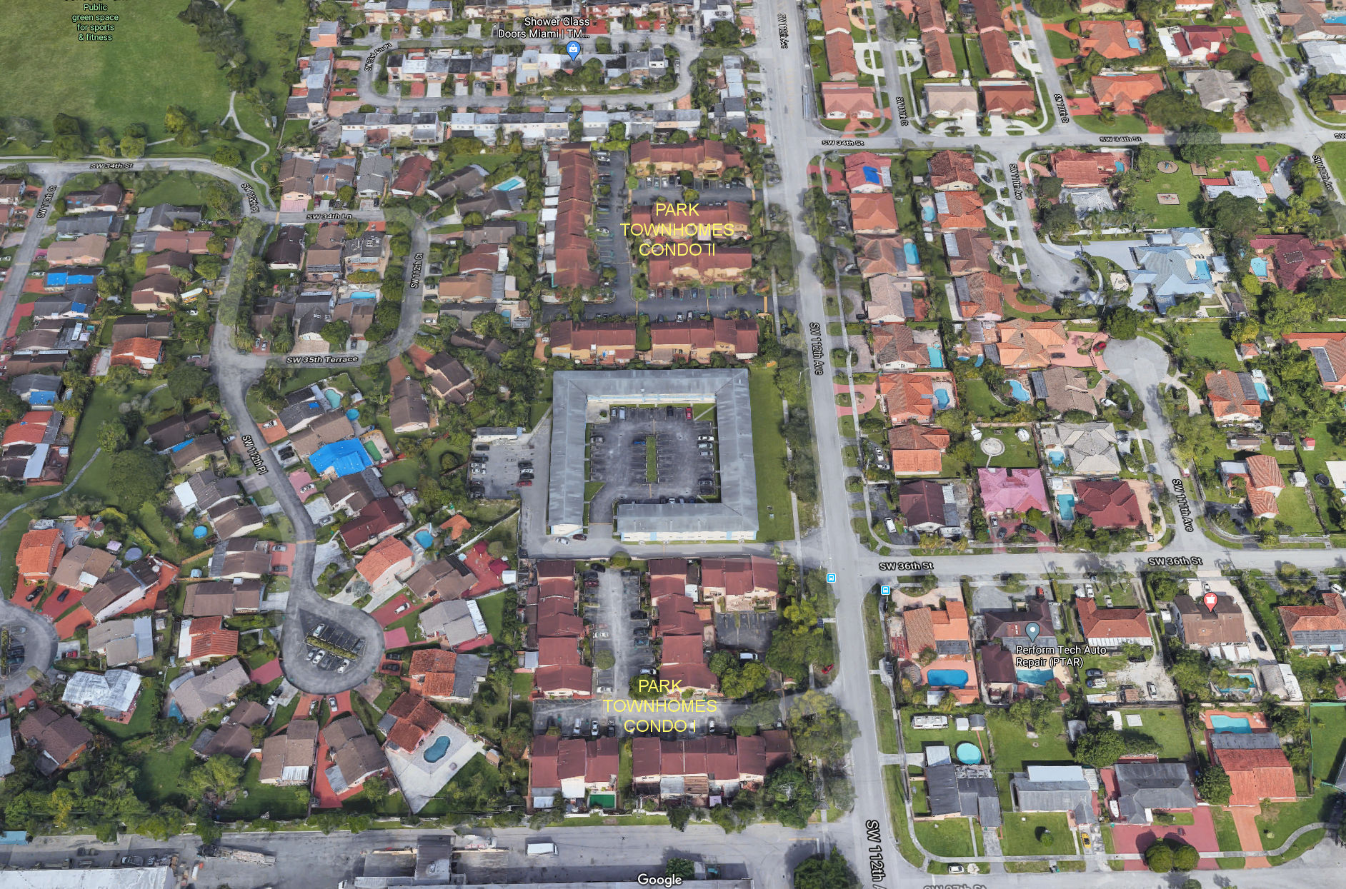 Aerial photo of Park Townhomes I & II
