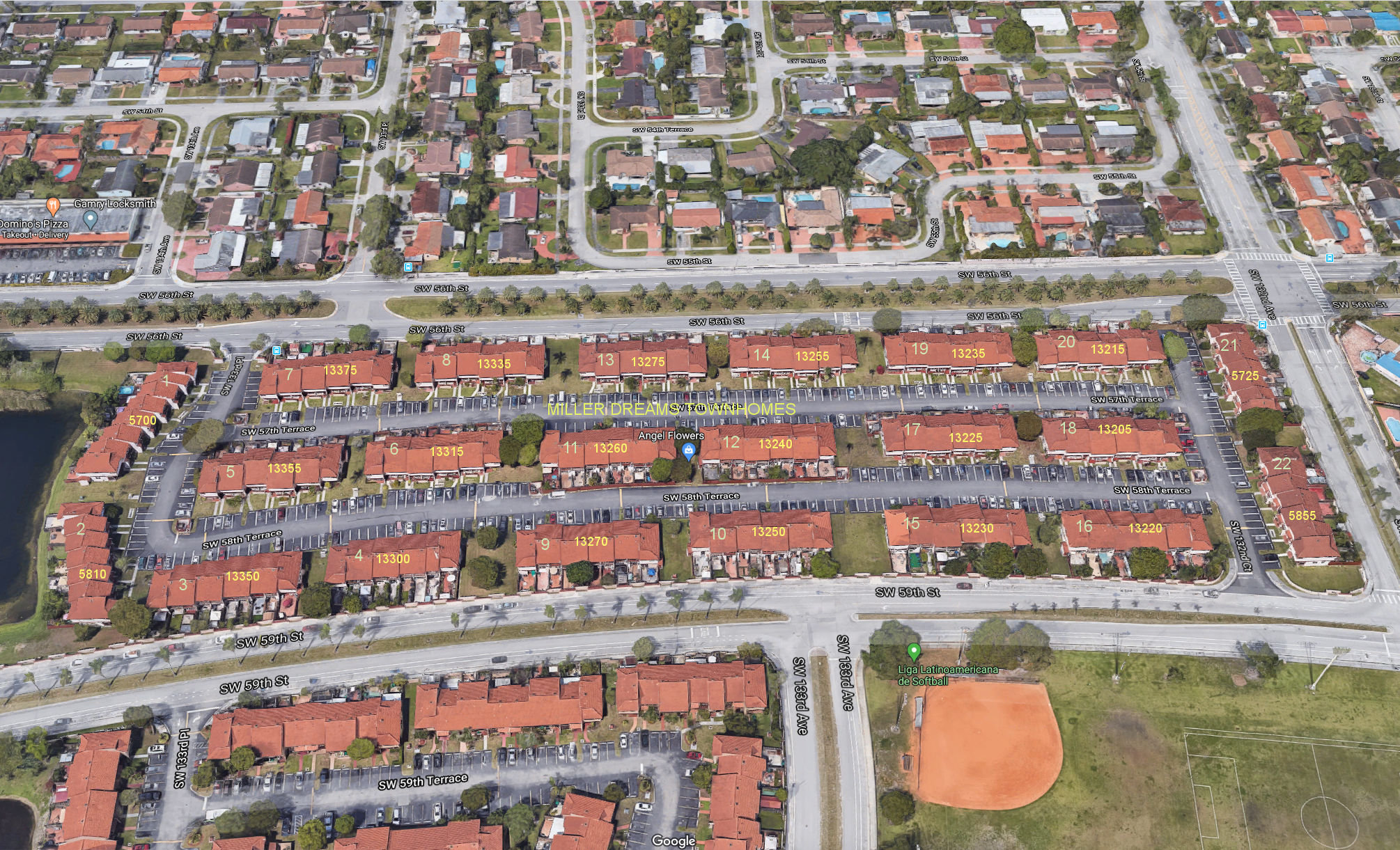 Aerial photo of Miller Dreams Townhomes