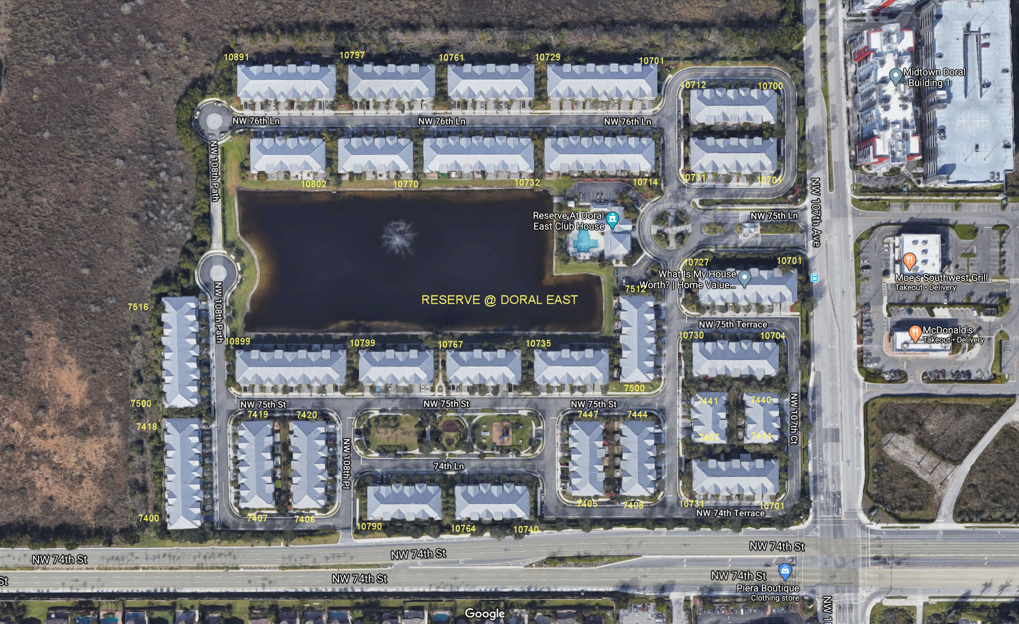 Aerial photo of Reserve at Doral East