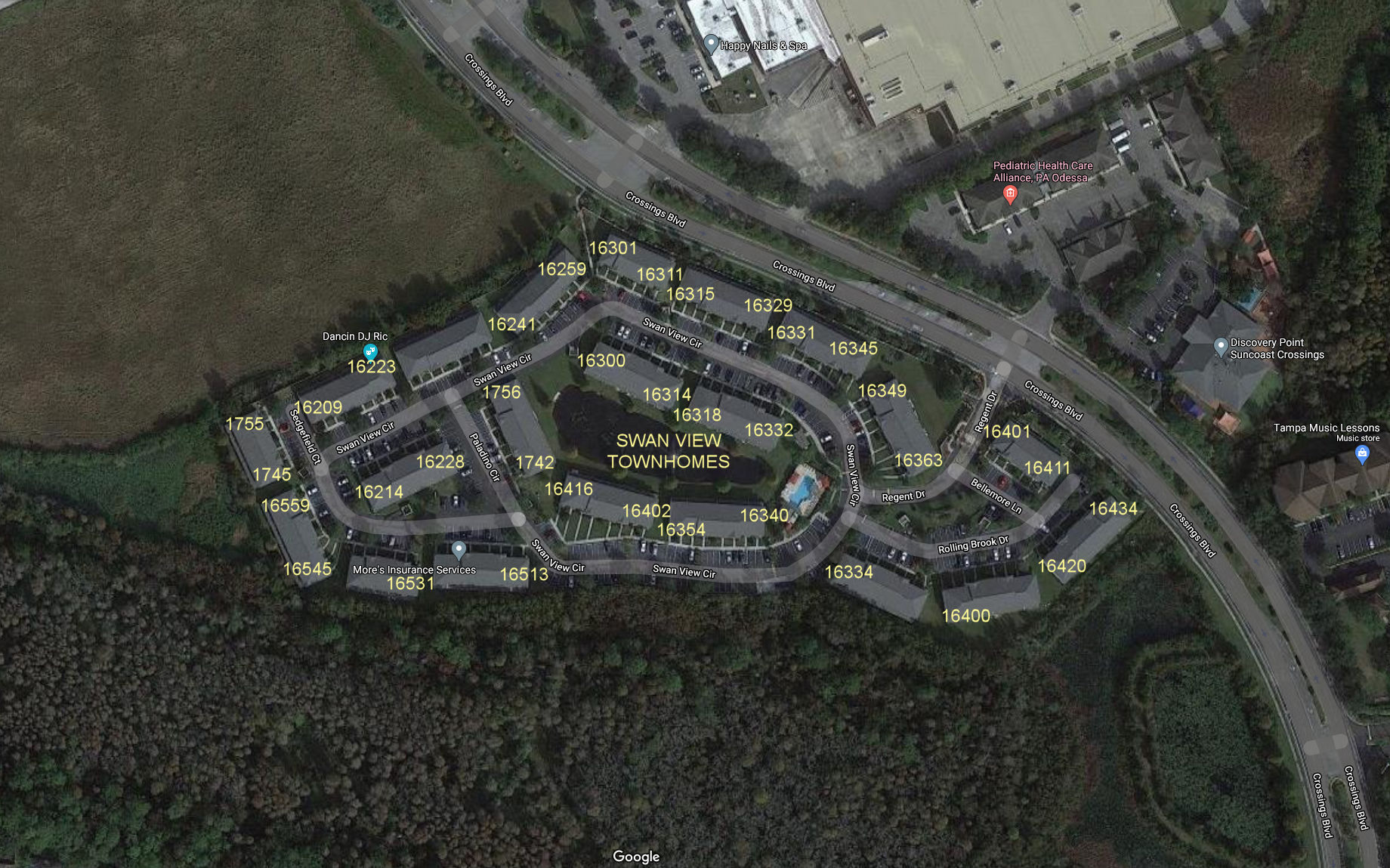 Aerial photo of Swan View Townhomes