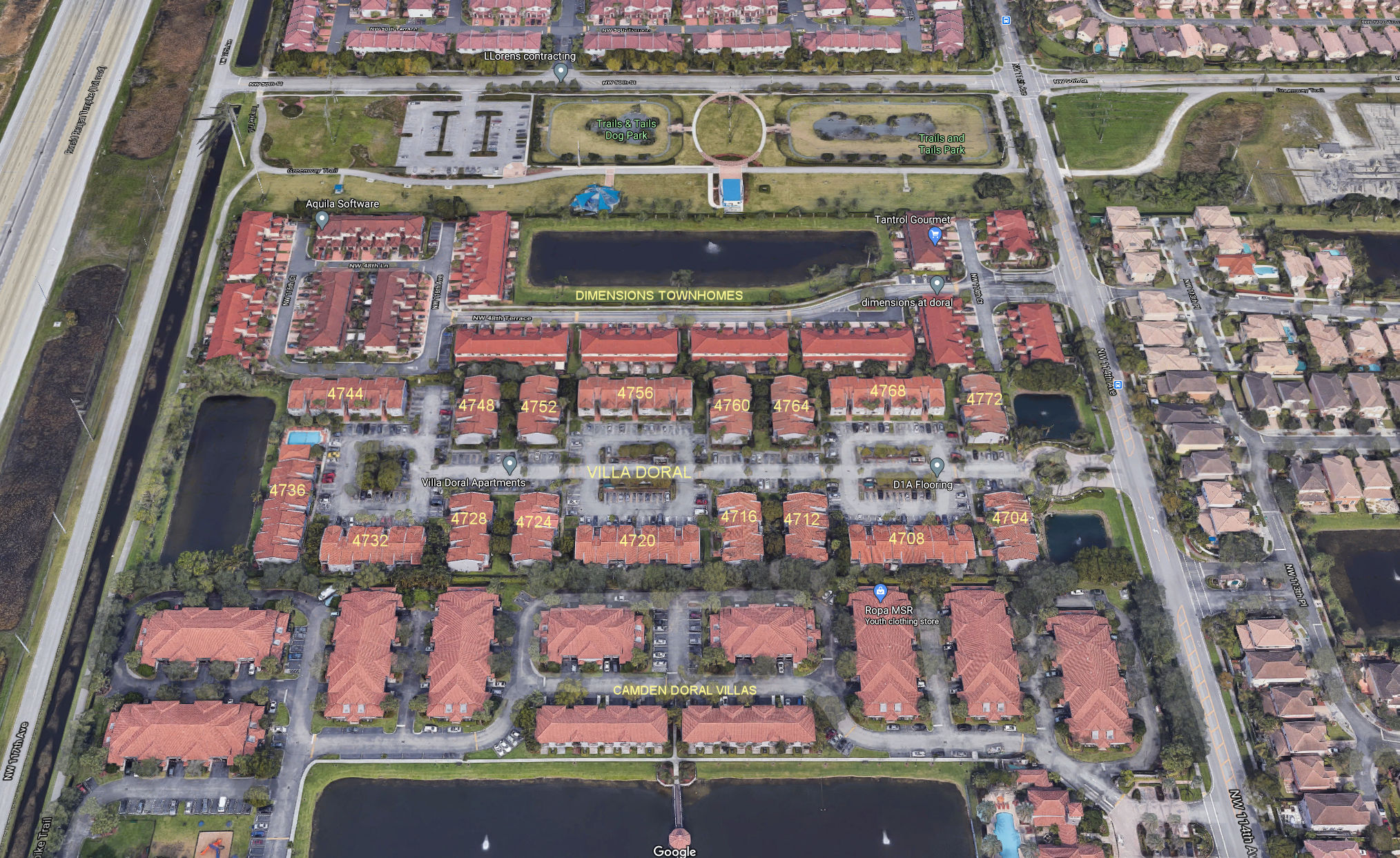 Aerial photo of Villa Doral