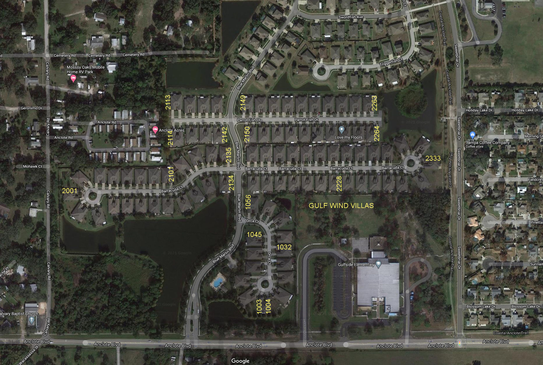 Aerial photo of Gulf Winds Villas