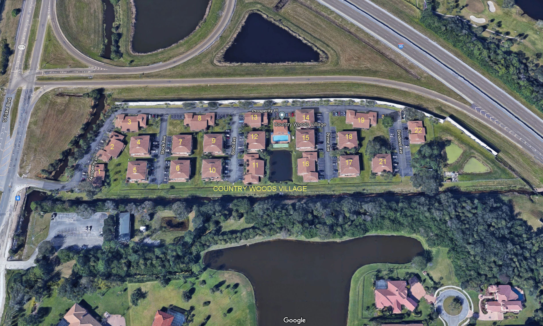 Aerial photo of Country Woods Village