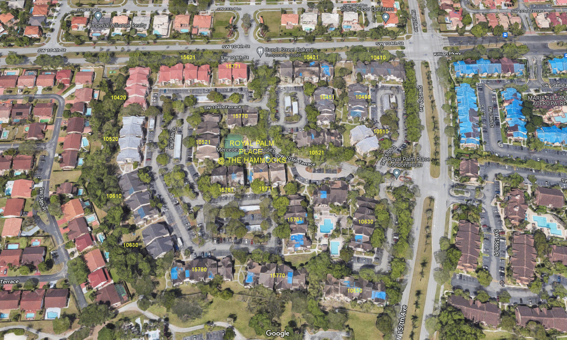 Aerial photo of Royal Palm Place at the Hammocks