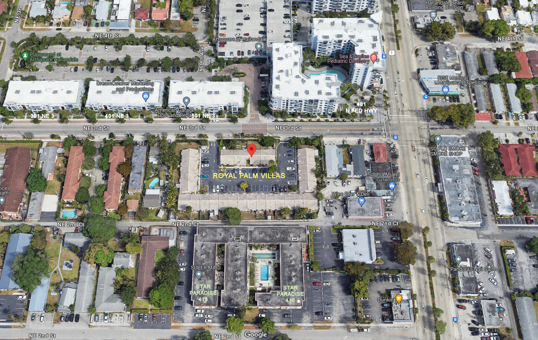Aerial photo of Royal Palm Villas