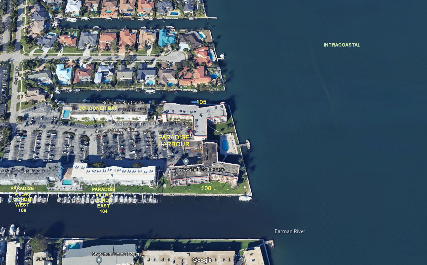 Aerial photo of Paradise Harbour 100&105