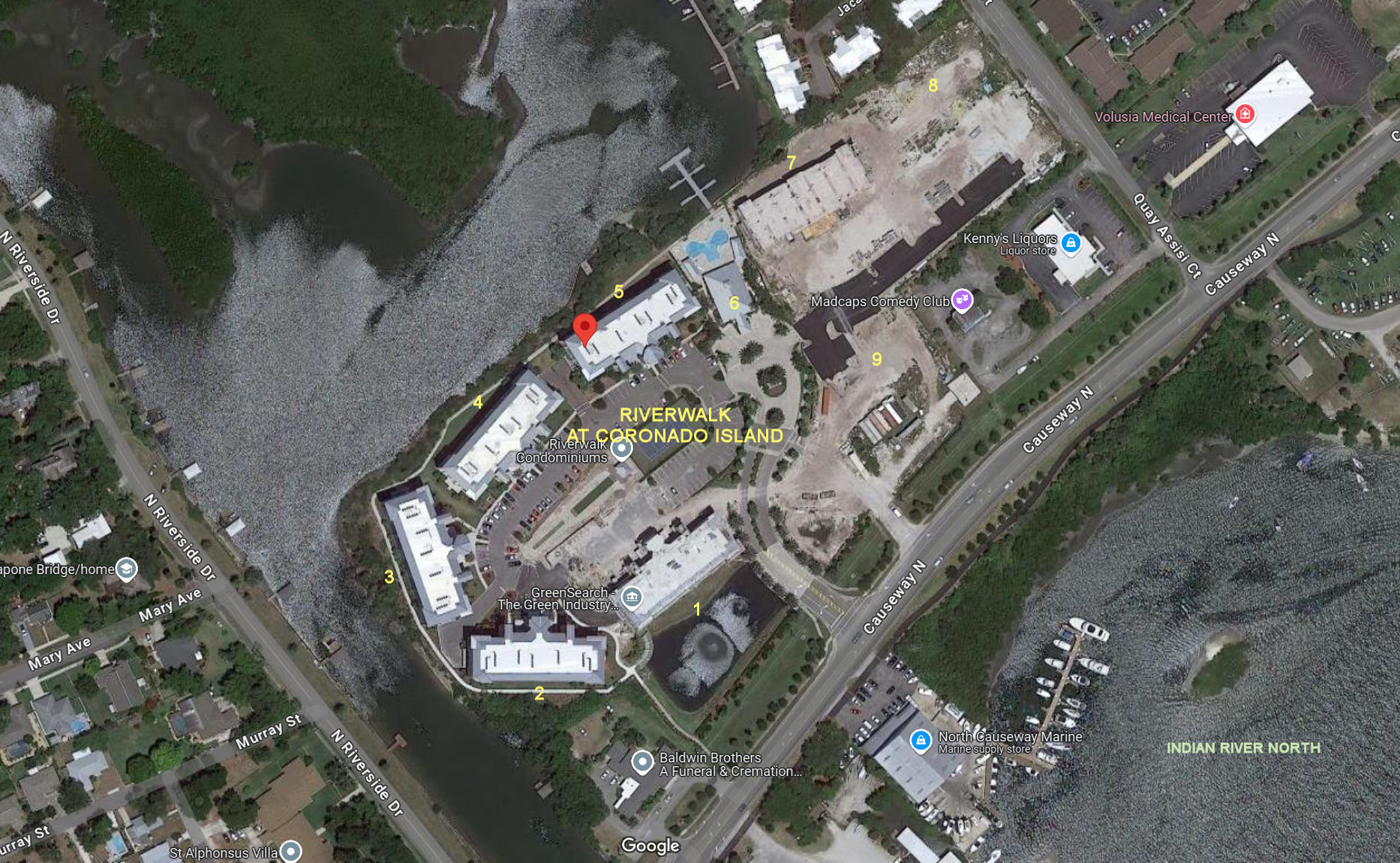 Aerial photo of Riverwalk at Coronado Island