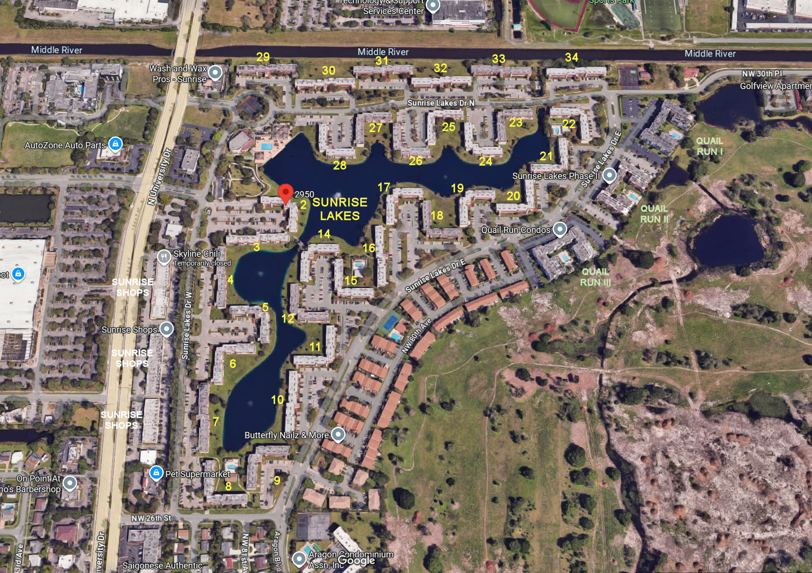 Aerial photo of Sunrise Lakes 2-22