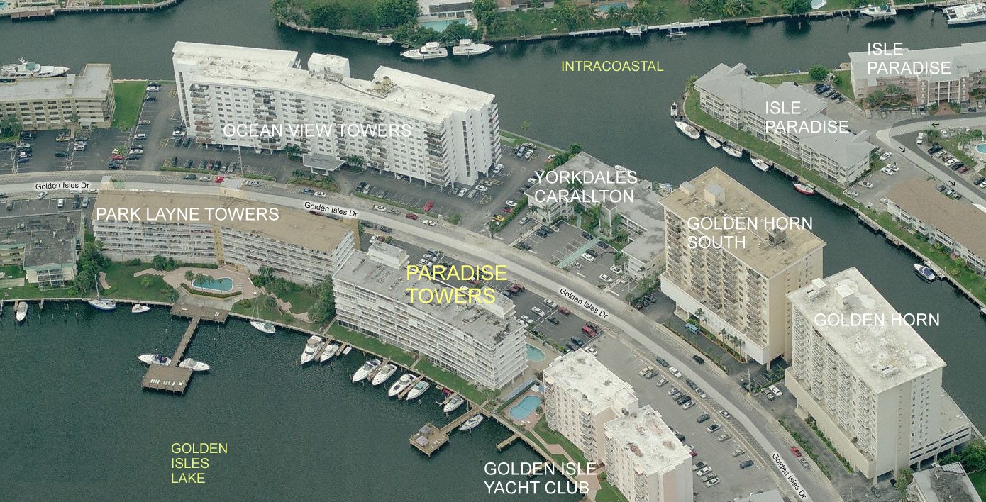 Aerial photo of Paradise Towers