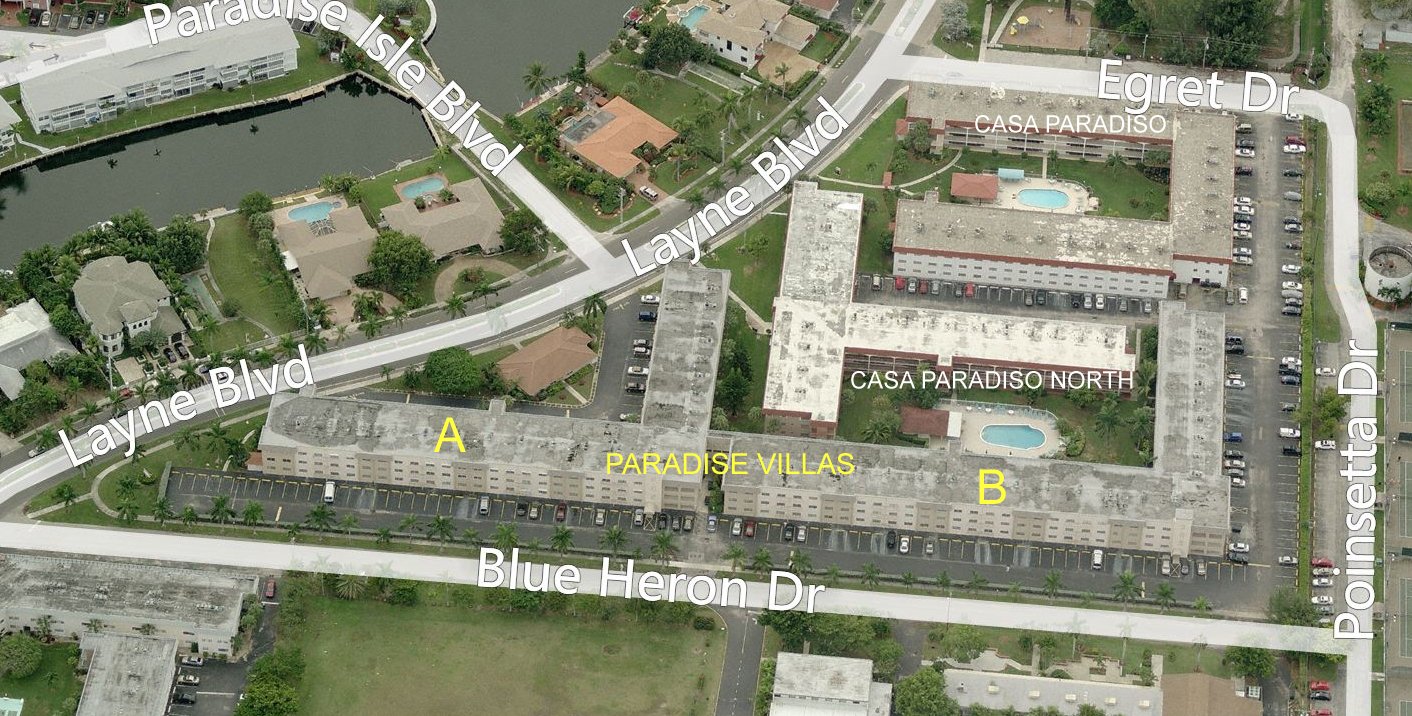 Aerial photo of Paradise Villas A & B