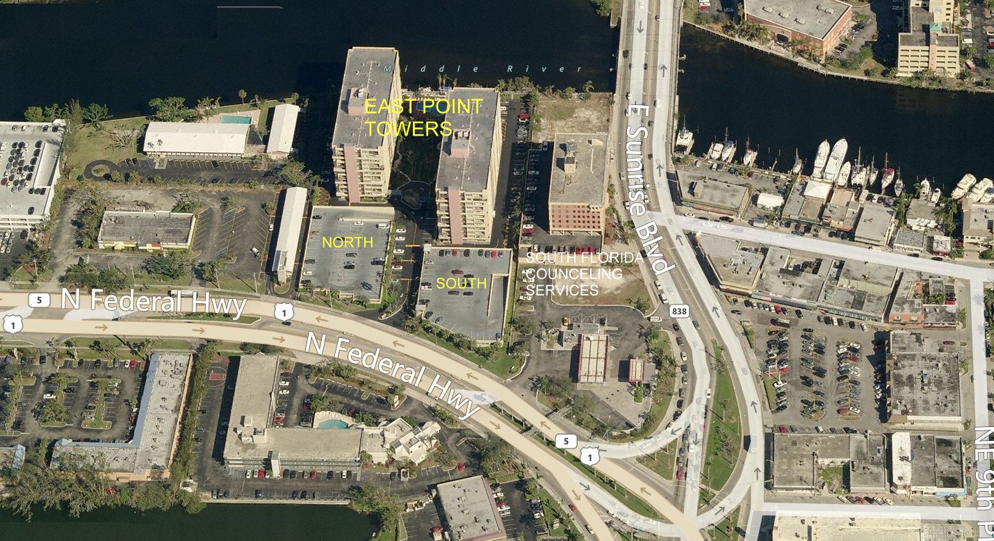 Aerial photo of East Point Towers
